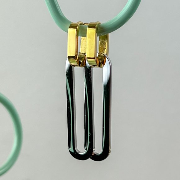 Dangle Oval Hoops 2 In 1 Earrings Dual Color Long Earrings Drop Earrings - Picture 4 of 9